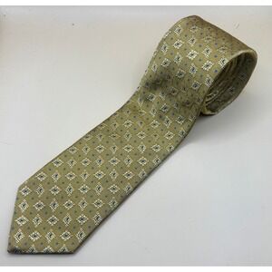 Brooks Brothers Silk Tie Geometric Pattern Gold Blue Men's Necktie 59"